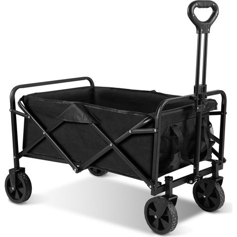 Jiubiaz Bollerwagen faltbar offroad schwarz, Faltbollerwagen belastbar bis 80 kg, Klappbollerwagen für Strand, Garten, Einkäufe
