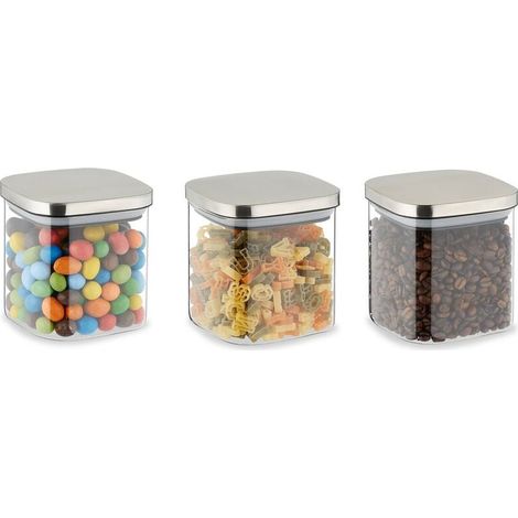 Lot de 3 Bocaux en Verre avec Couvercle, 600 ml, Contenant Carré Hermétique Transparent avec Couvercle Argenté (1/4)
