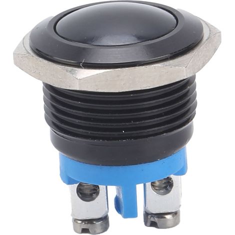 Interrupteur poussoir métallique 16mm 220V, bouton auto-réinitialisation, commande électrique avec vis et support (Noir) (1/5)