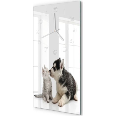 Horloge Murale Rectangulaire Verticale Design Épuré Verre Silencieuse Chien et chat 30x60 cm (1/5)