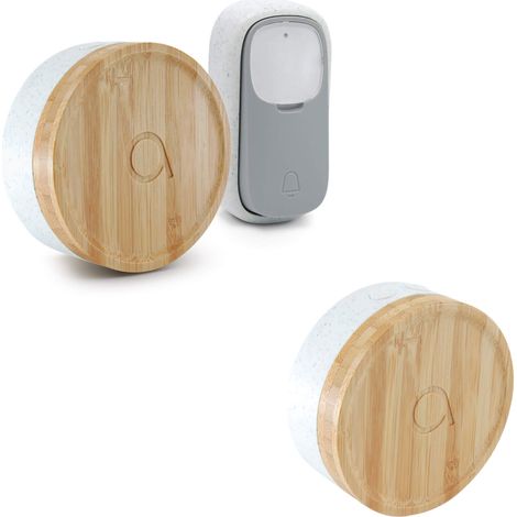 Lot de 2 Carillons écologique et 1 bouton sans fil sans pile Bamboo (1/9)