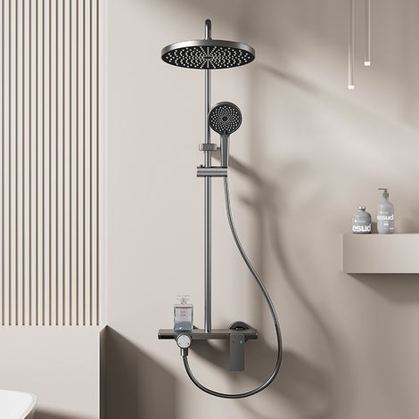 Ensembles de douche pour salle de bain mural baignoire à poignée unique Kit de douche de pluie en laiton robinet ensemble de douche gris (1/2)
