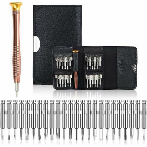 KZQ Mini Set di cacciaviti di precisione 25 in 1, custodia in pelle, per iPhone, telefono, laptop, orologio, giocattoli, occhiali, gioielli (1/4)