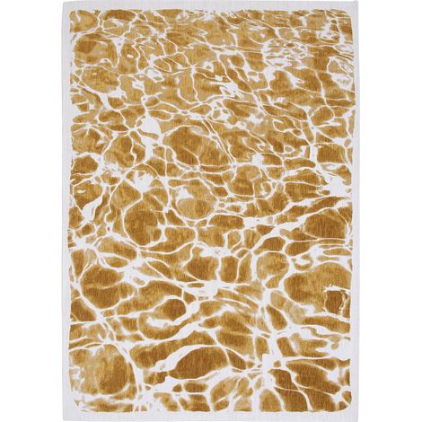 Tapis de salon Swim Meditation Collection 80x150 cm - Saffron - Design Cyanotype Inspiré de la Fluidité de líEau, Reflets Brillants, Effet Tactile avec Fil Blanc Flammé
