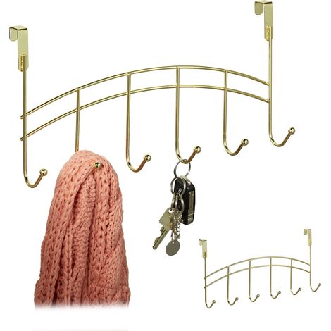 2x Patères de porte, 6 crochets, accrocher, porte manteau de couloir, chambre, penderie, salle de bain, 20x40x9 cm, doré