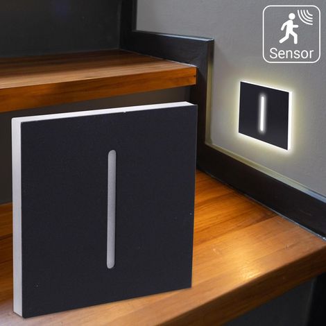 LED Treppenleuchten mit Bewegungsmelder eckig schwarz 1,5W - Lichtfarbe: Warmweiß - Lichtaustritt: Fokus (1/5)