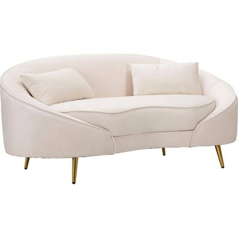 Dmora - Divano fisso 2 posti Bientina, Sofà dritto, Divanetto per salotto, Poltrona matrimoniale con contenitore, 148x84 h68 cm, Crema e Oro (1/5)