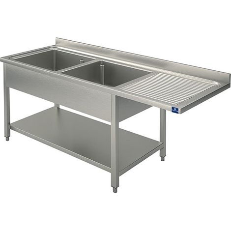 Plonge Sur Piètement Avec Étagère Inférieure, Place Pour Lave-Vaisselle, 2 Bacs à Gauche, 1800X600 M - Mastro
