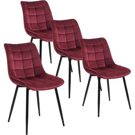 WOLTU 4x Sedia da Pranzo Retro Velluto Senza Braccioli Salotto Imbottite Cucina Bordeaux