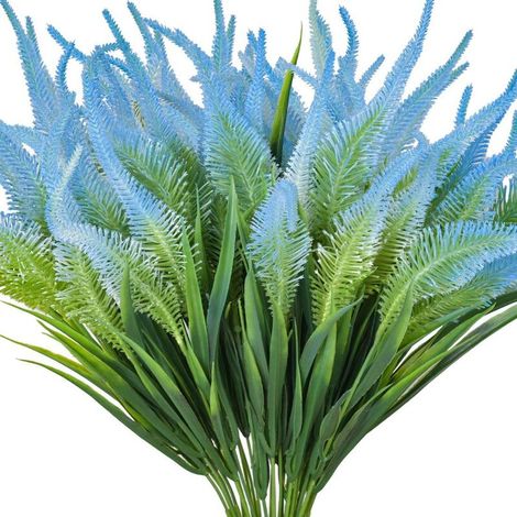 Fleurs artificielles, lot de 6, feuillage et arbustes artificiels en plastique bleu pour jardin, mariage et extérieur-AquaForge (1/5)