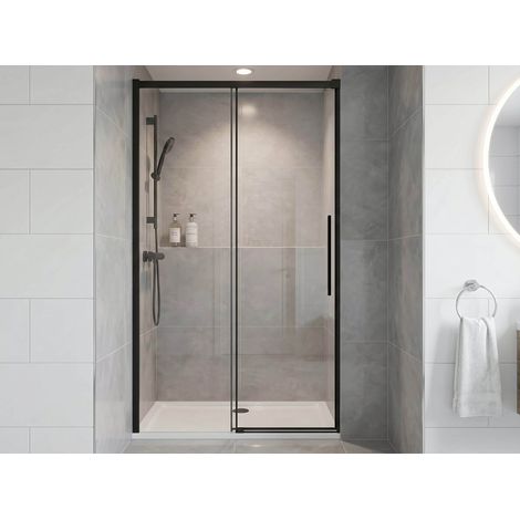 Porte de douche LUXOR BLACK 1500mm, verre clair (1/4)