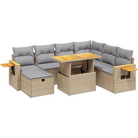 Ensemble de Meubles de Jardin en Rotin 8 Pièces avec Coussins Beiges (1/5)