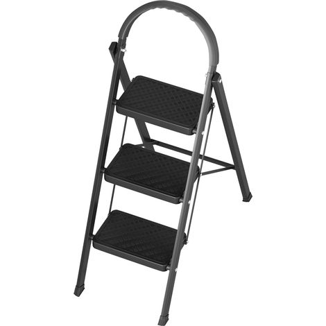 Échelle, échelle pliante à chevrons 3 marches, capacité de charge 150 kg, marches antidérapantes, corps tubulaire épais, 55×37×95 cm, noir. (1/5)