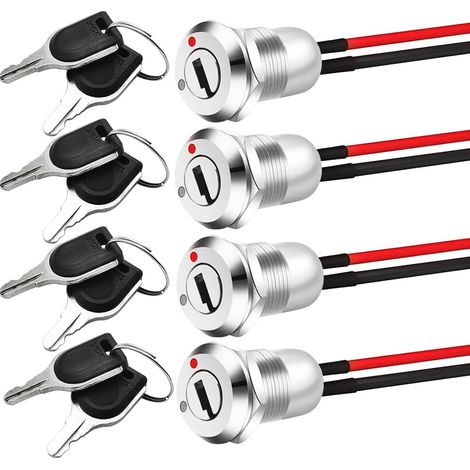 Lot de 10 interrupteurs à clé pré-câblés de 12 mm en métal 250 V pour systèmes de sécurité, équipements électriques et Machines (1/5)