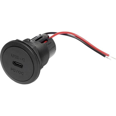 ProCar Power USB-C prise encastrée PD/QC sans LED max. 30 watts Charge de courant max=3 A 12 ou 24 V/DC
