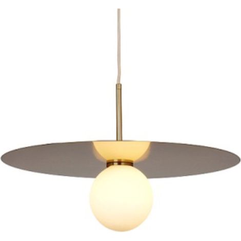 Sombre - lampada a sospensione moderna, sfera lattiginosa da 45 cm in ottone dorato (1/2)