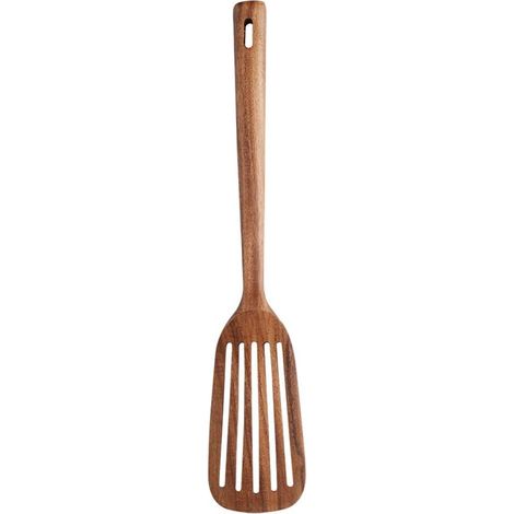 Spatule ajourée en bois pour la cuisine, manche long en teck naturel, spatule ajourée en bois, fabriquée à la main pour les ustensiles de cuisine antiadhésifs (1/5)