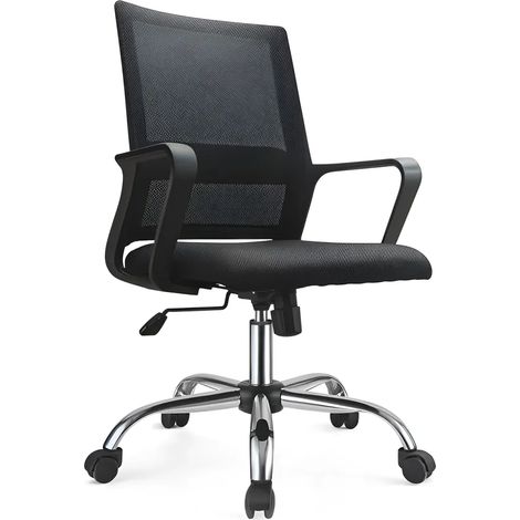 Poltrona ufficio con schienale in rete colore nero e base cromata - C835 (1/4)