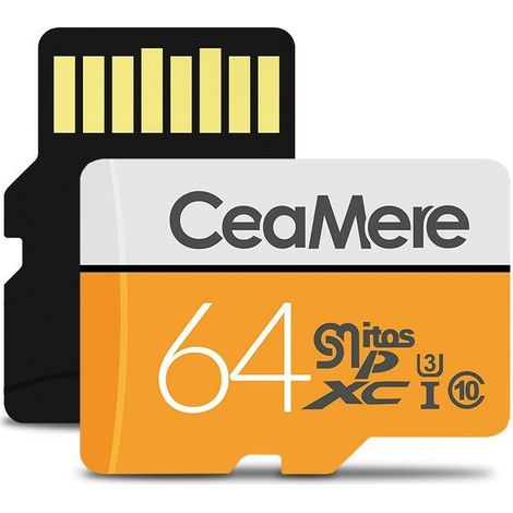 Carte micro 64Go- Convient aux caméras de surveillance, aux enregistreurs de conduite, aux téléphones portables et aux tablettes