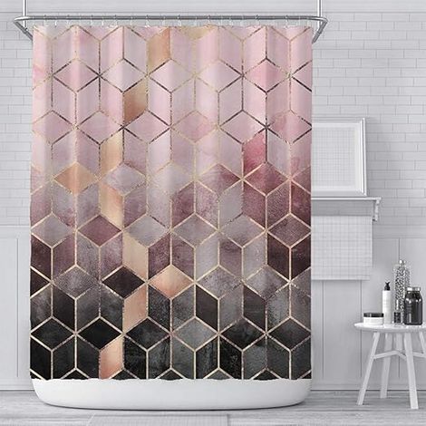 Duschvorhang aus Stoff, 180 x 180 cm, rosa Marmormuster, geometrisch-modern