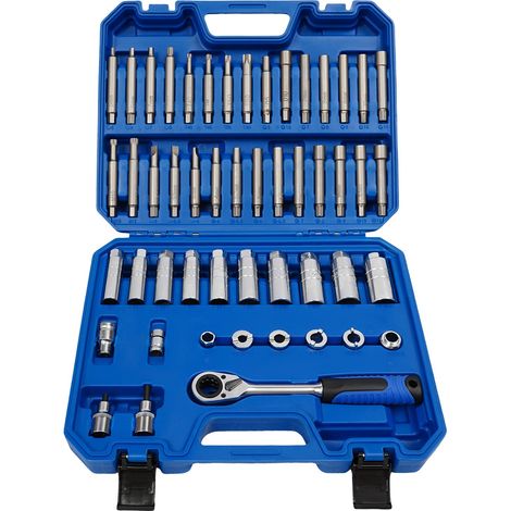50 Pièces Kit d'outils de démontage d'amortisseur - Outils de Démontage d'amortisseurs de Voiture, Jeu de Clés à Douille pour Amortisseurs avec Clé à Cliquet, Adaptateur 3/8" et 1/2" (1/5)