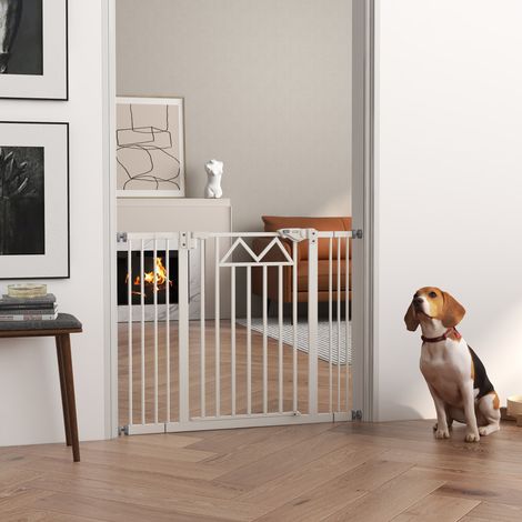 Porte pour Chiens taille Petite et Moyenne avec Fermeture Automatique, en Acier et PA, 74-100x76 cm, Blanc (1/5)