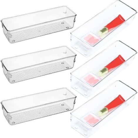 Organisateur de tiroir Tiroirs d'organisateur bureau en plastique transparent 6 ensemble rangement maquillage d'ustensile couverts vanité pour les gadgets bijoux - (1/5)