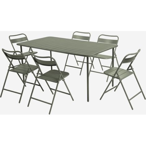 Set tavolo da giardino pieghevole in acciaio con 6 sedie, 160cm (1/4)