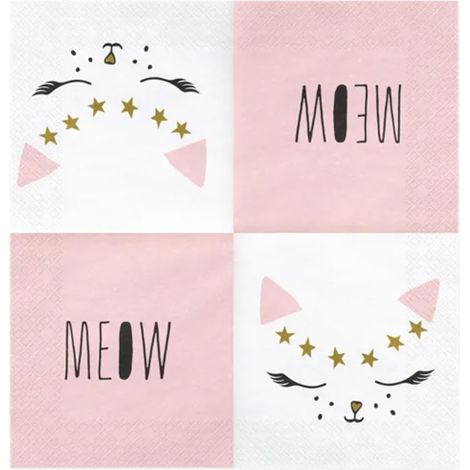 Lot de 20 serviettes en papier motif chat - 3 plis - Décoration de fête d'anniversaire d'enfant et anniversaire - Décoration de table - 33 x 33 cm (1/5)