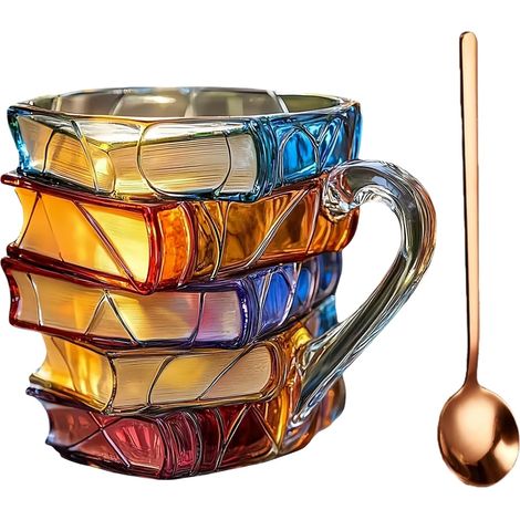 Tasse En Verre 3D Forme De Livres - 330 Ml - Pour Café Thé Ou Infusion - Décoratif Et Fonctionnel - 1 Pièce (1/5)
