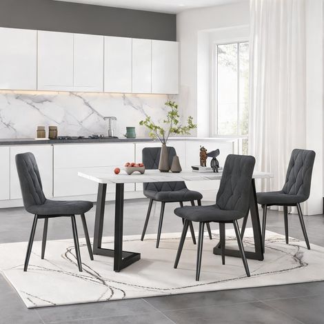Ensemble table et 4 chaises de cuisine gris effet marbre en MDF (1/5)