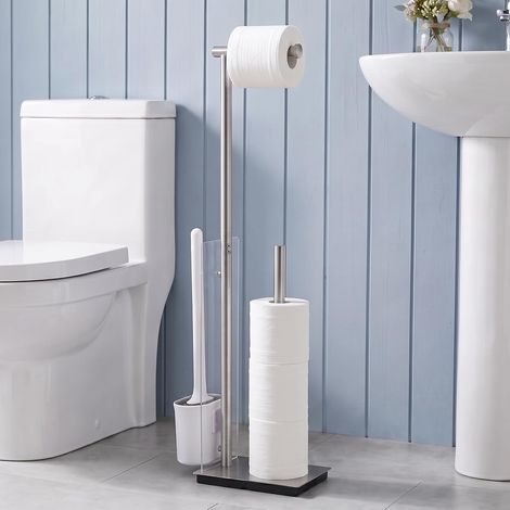 Porte Papier Toilette avec Brosse WC Porte Rouleau Papier Toilette Acier Inoxydable SUS304 Support Brossé, BPH232-2 (1/5)