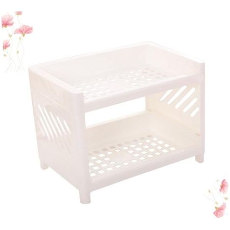 White Plastic Double Tier Storage Rack, Compact Spice Rack Kitchen Utensils Rack Counter Top Organizer Under Sink Storage 2 Tier Mini (1/5)