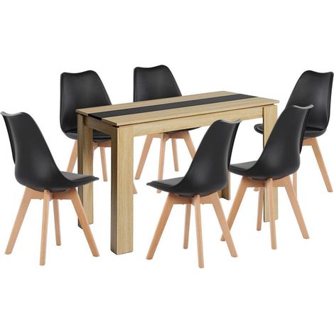 Essgruppe Esstisch mit 6 Stühlen, rechteckig, Eiche-Optik, 110cm (1/5)