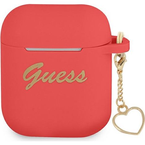 Funda Guess GUA2LSCHSR para AirPods 1/2, color rojo/rojo, de silicona, con dije de corazón. (1/3)