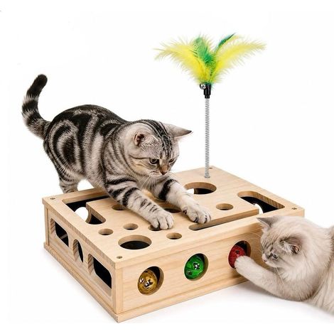 Interaktives Katzenspielzeug, Neuheit 2026: Interaktives Katzenspielzeug für drinnen, Puzzle-Katzenspielzeug, interaktiver Kratzbaum mit 3 Bällen und Katzenangel. (1/4)