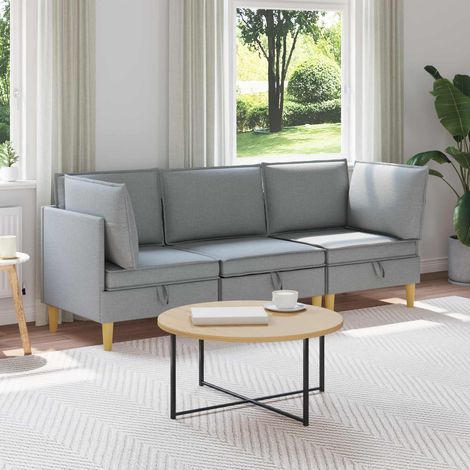 vidaXL Modular Sofa Set mit Stauraum 3 pcs Hellgrau Stoff (1/5)