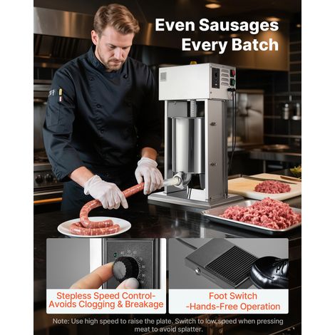 Poussoir à Saucisses Électrique 10 L, Machine à Saucisses Verticale en Acier Inoxydable, Ensacheuse à Contrôle de Vitesse en Contin… (1/5)