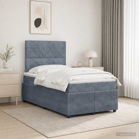 Lit boxspring LED avec matelas Gris foncé 120 x 200 cm Velours (1/5)