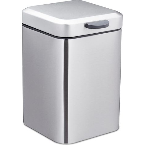 Poubelle de salle de bain, fixation murale, 3 l, carrée, frein de chute, HxLxP: 24,5x16x23 cm, argenté (1/5)
