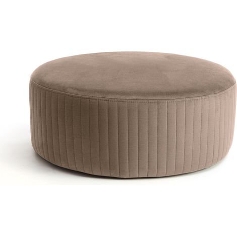 Pouf rond en velours KARA – Confort absolu-Marron clair (1/4)