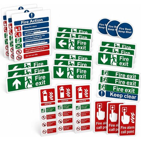 Lot de 30 panneaux de sortie d'incendie, panneau d'avis d'action incendie (1/5)