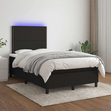 Cama box spring con colchón LED tela negro 120x200 cm (1/5)