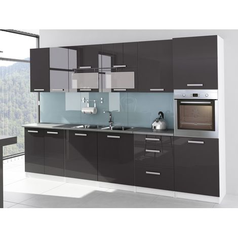 Tendencio – Cuisine complète laquée 3m20 avec colonne four grise – Finition brillante – Pour espaces modernes – Design ergonomique