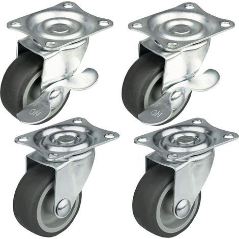 Lot de 4 roulettes pivotantes pour meubles avec une cacité de charge maximale de 25 kg / jeu de roulettes pivotantes pour meubles avec roue Ø 50 mm, avec frein Boîtier en acier avec roues (1/5)