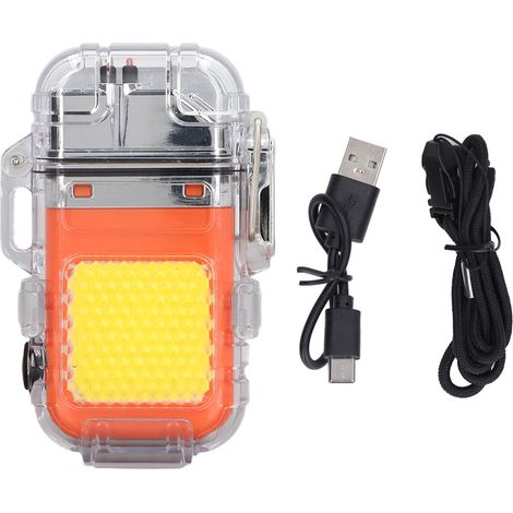 Briquet électrique à double arc, étanche IP56, résistant au vent, avec lampe LED, portable et multifonction, orange. (1/5)