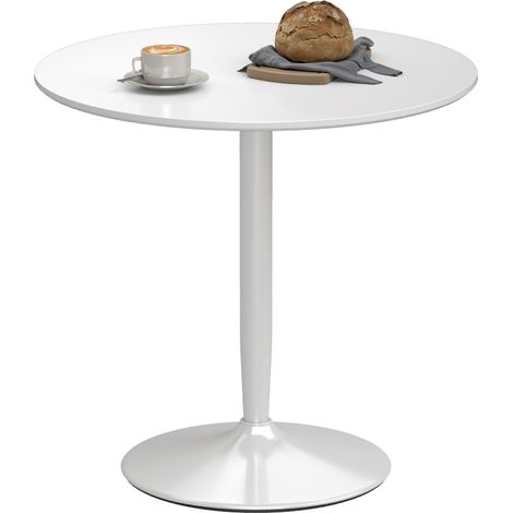 Table à manger ronde blanche pour 2 personnes, Ø80 cm en MDF et acier, design antidérapant, hauteur 75 cm, idéale pour petits espaces. (1/5)