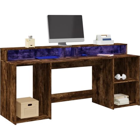 LED-Schreibtisch Räuchereiche 200x55x91 cm Holzwerkstoff
