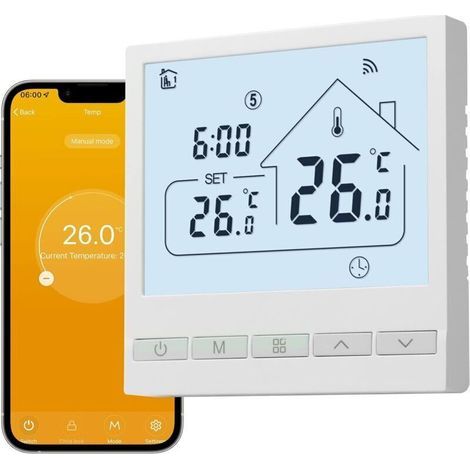 Tuya Thermostat Intelligent,Thermostat de Chauffage, Thermostats d'ambiance,Thermostats WiFi pour Chaudière à gaz Compatible avec Alexa, Google Home 3A TOL47WIFI-WPB