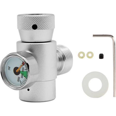 Ortviai Adaptateur de remplissage CO2 pour bouteille SodaStream – Métal, raccord W21.8 avec manomètre argent (1/2)